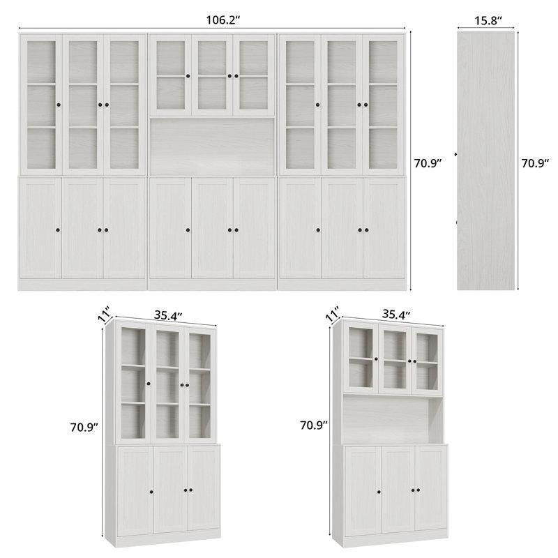 Ahşap Rengi MDF 18 Kapaklı 5 Katlı Modüler Cam Kapaklı Kitaplık - 271x181 cm - 238877