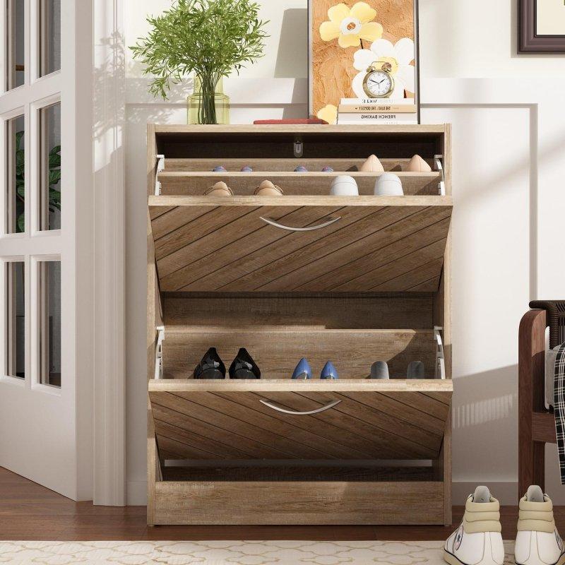 Ahşap Rengi MDF 2 Çekmeceli Gizli Depolamalı Ayakkabı Şifonyeri - 57x75x24 cm - 305520