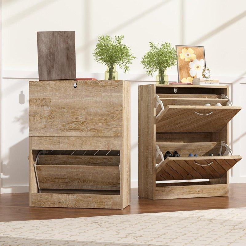 Ahşap Rengi MDF 2 Çekmeceli Gizli Depolamalı Ayakkabı Şifonyeri - 57x75x24 cm - 305520