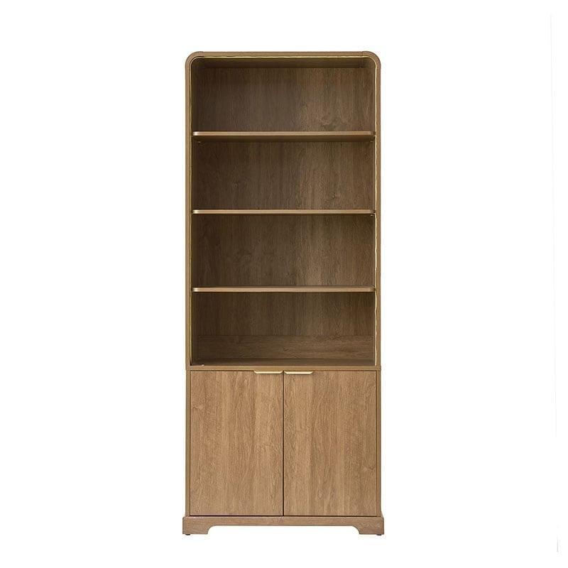 Ahşap Rengi MDF Kapaklı Ayarlanabilir Raflı Kavisli Kitaplık - 82x41x199 cm - 318338