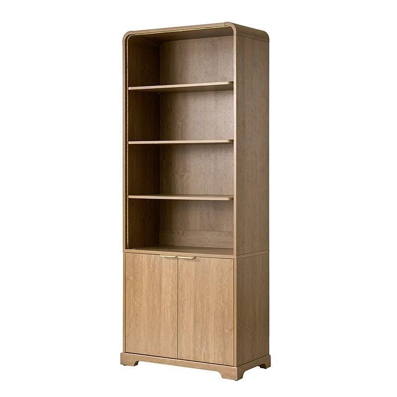 Ahşap Rengi MDF Kapaklı Ayarlanabilir Raflı Kavisli Kitaplık - 82x41x199 cm - 318338