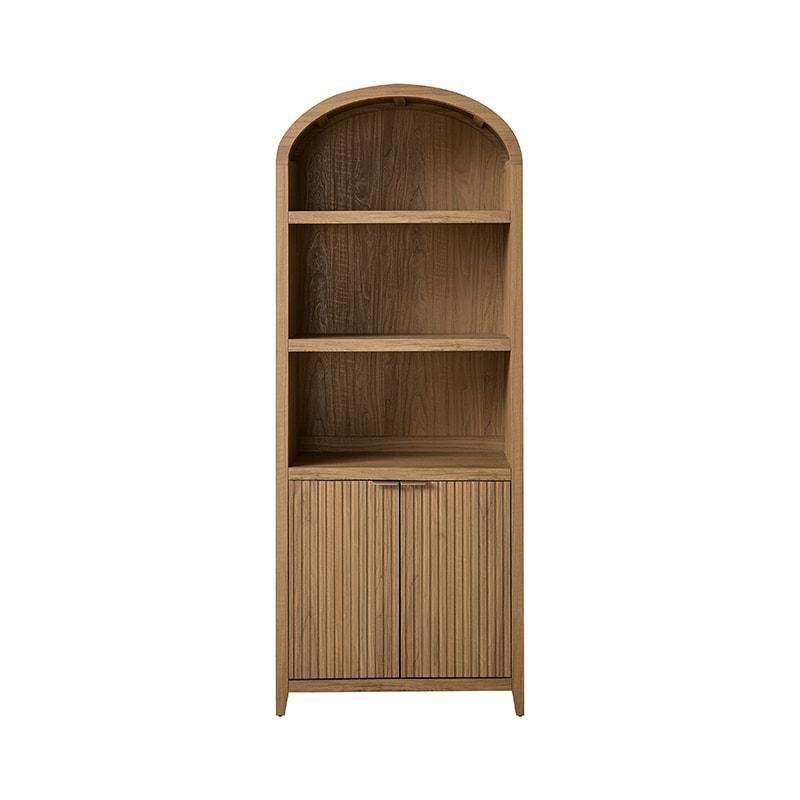 Ahşap Rengi MDF Kemerli Çıtalı Kapaklı Açık Raflı Kitaplık - 77x39x194 cm - 314627