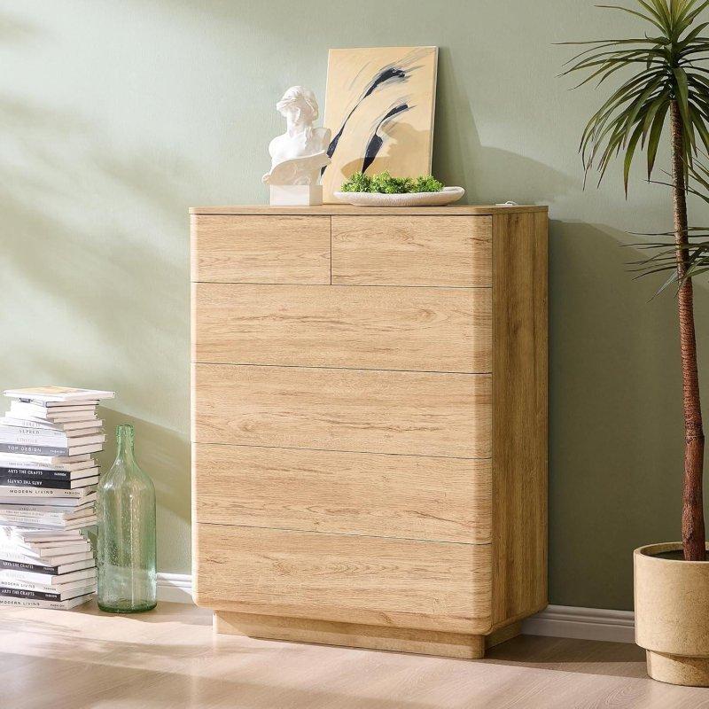 Ahşap Rengi MDF Kulpsuz 6 Çekmeceli Şifonyer - 80 cm - 295031