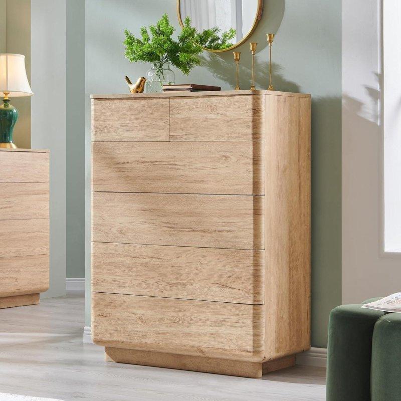 Ahşap Rengi MDF Kulpsuz 6 Çekmeceli Şifonyer - 80 cm - 295031