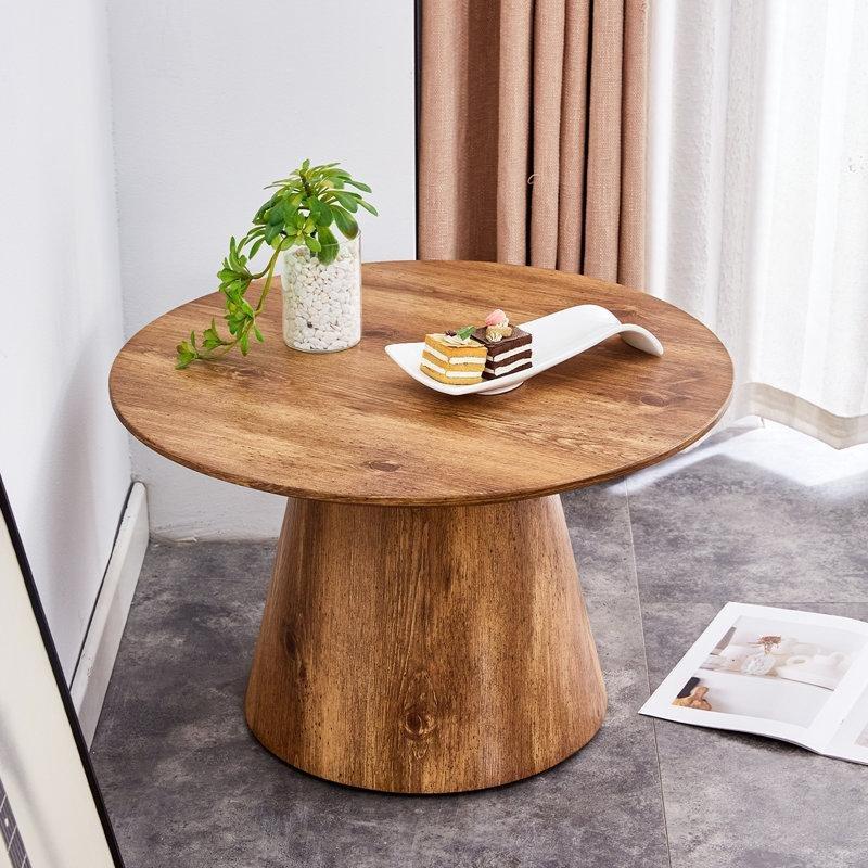 Ahşap Rengi MDF Taraklı Kenarlı Yuvarlak Orta Sehpa - Çap 60 cm - 244323