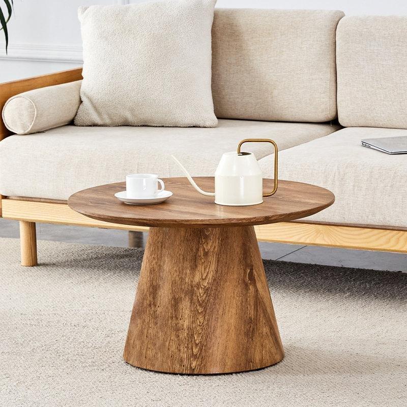 Ahşap Rengi MDF Taraklı Kenarlı Yuvarlak Orta Sehpa - Çap 60 cm - 244323
