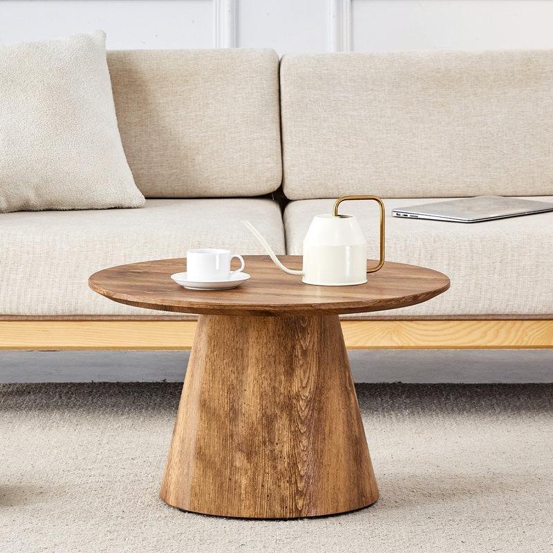 Ahşap Rengi MDF Taraklı Kenarlı Yuvarlak Orta Sehpa - Çap 60 cm - 244323