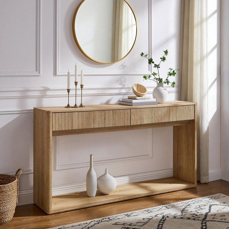 Ahşap Rengi MDF Yivli 2 Çekmeceli Dresuar - 162 cm - 333218