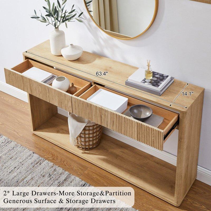Ahşap Rengi MDF Yivli 2 Çekmeceli Dresuar - 162 cm - 333218