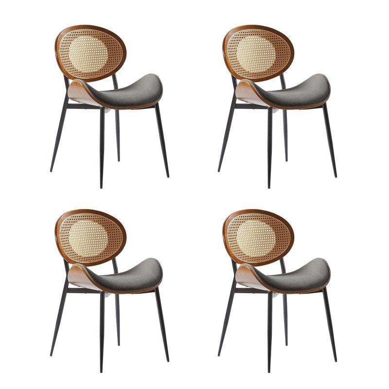 Ahşap Sırtlı Demir Ayaklı Kumaş Döşemeli 4lü Set Rattan Sandalye - 251632
