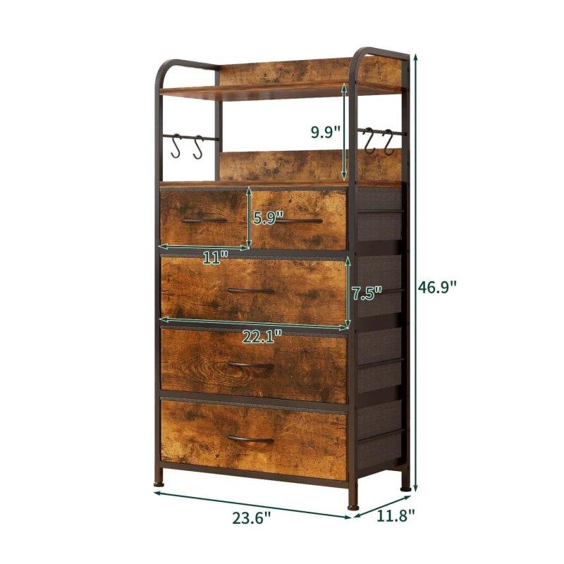 Ahşap Tablalı Metal İskeletli 5 Kumaş Çekmeceli Dikey Şifonyer - 60x30x120 cm - 296587