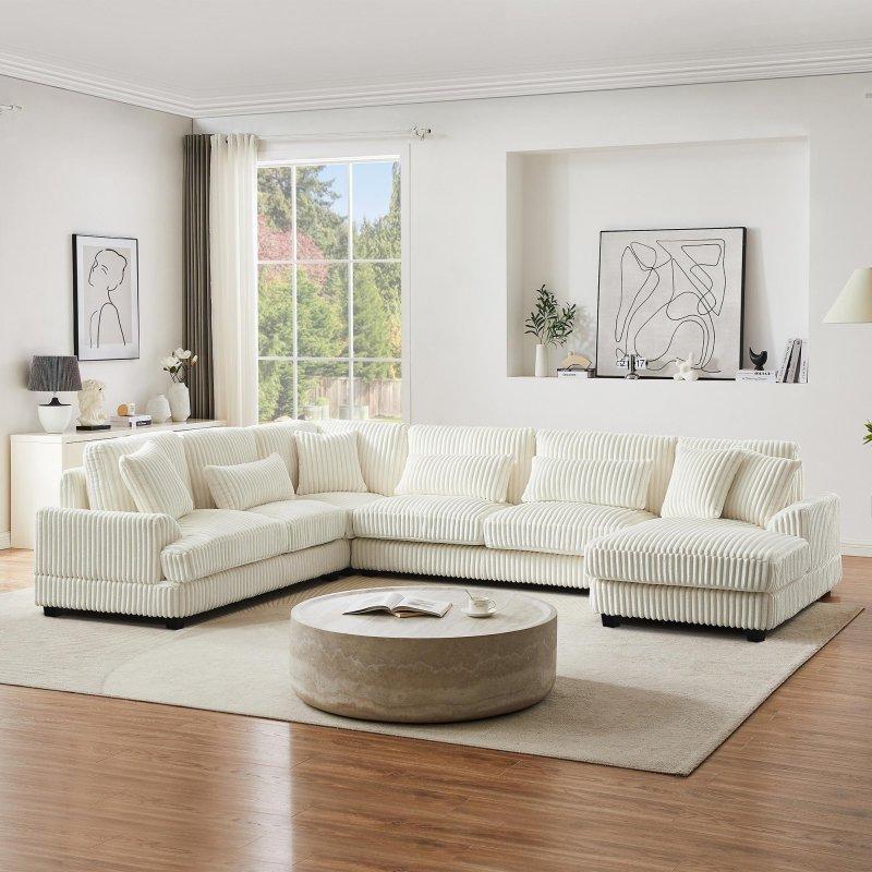 Ahşap U-Şekilli Şezlonglu Fitilli Kumaş Köşe Koltuk - 328x238 cm - 259145