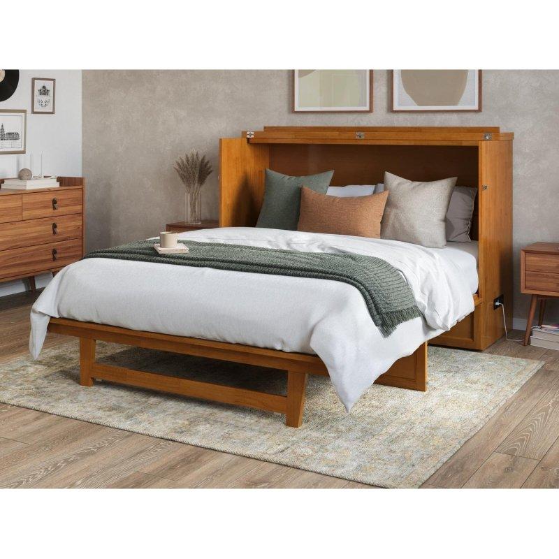 Ahşap USB Portlu Şilteli Sandıklı Duvar Yatağı - 202x159x107 cm - 265254