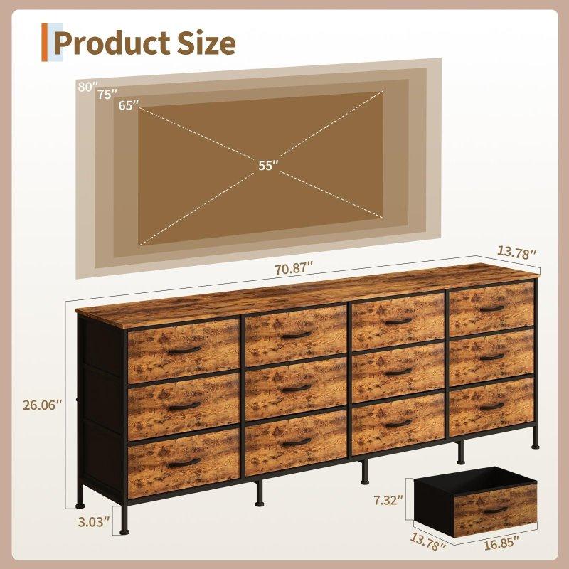 Ahşap Üst Tablalı Metal İskeletli 12 Çekmeceli Kumaş Şifonyer TV Sehpası - 180 cm - 295861