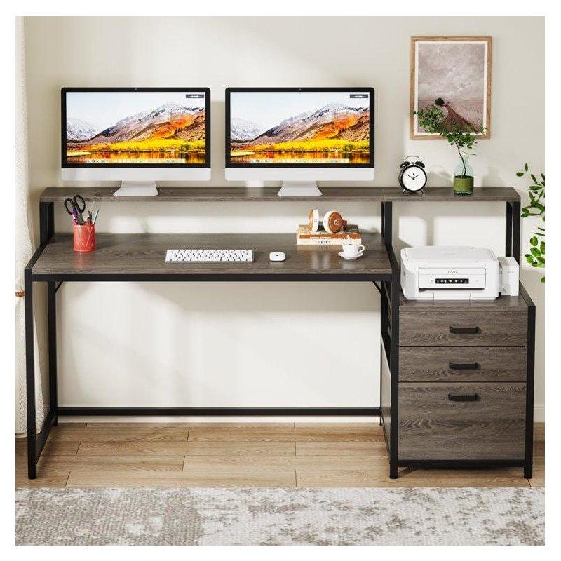Ahşap ve Metal Monitör Standlı Dosya Dolaplı Ofis Masası - 161 cm - 328085