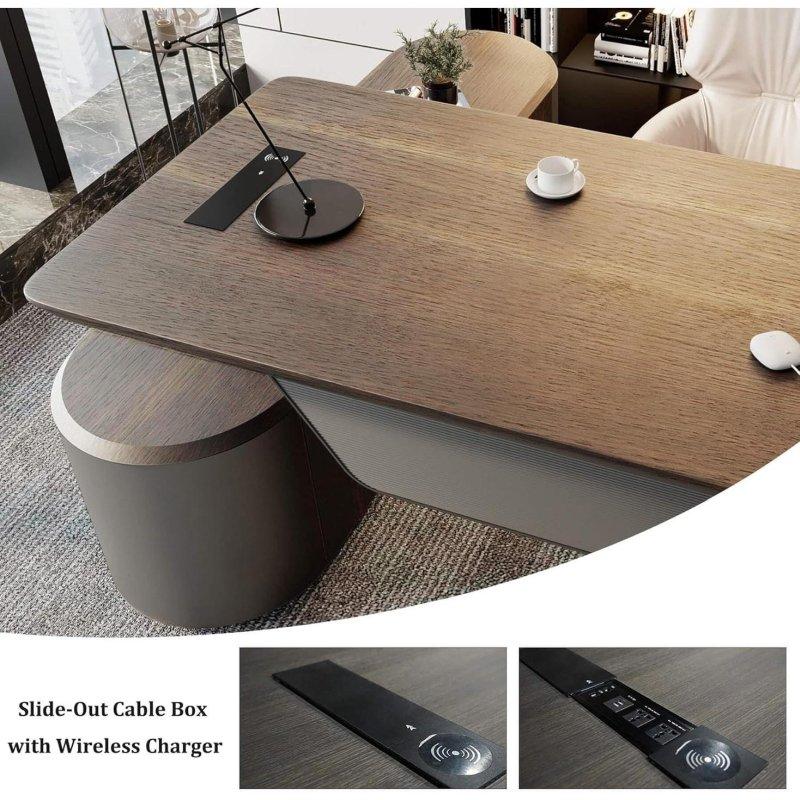 Ahşap ve Metal Yüksekliği Ayarlanabilir Yönü Değiştirilebilir USB Portlu L Tipi Yönetici Ofis Masası - 327502