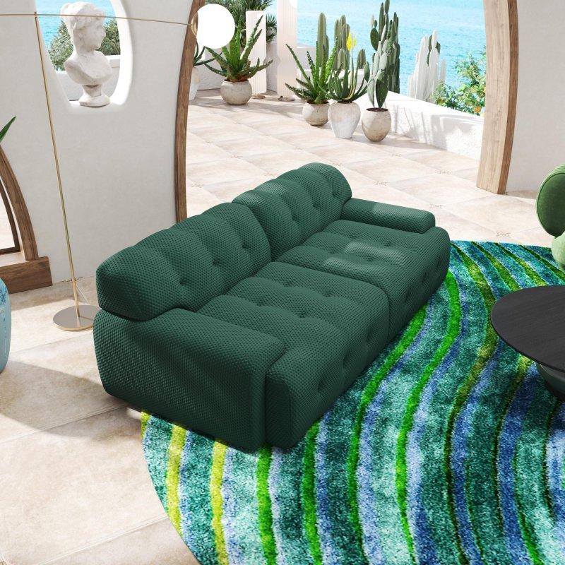 Ahşap ve Polyester Kare Kolçaklı 3 Kişilik Bohem Koltuk - 220 cm - 278901