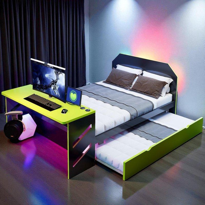 Ahşap Yavru Yataklı USB Portlu ve Dahili Masalı Daybed Karyola - 234x148 cm - 329733