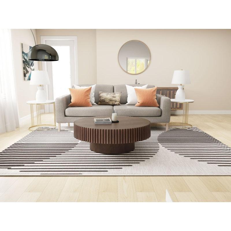 Ahşap Yivli Detaylı Kaide Ayaklı Yuvarlak Orta Sehpa - 80 cm - 246005