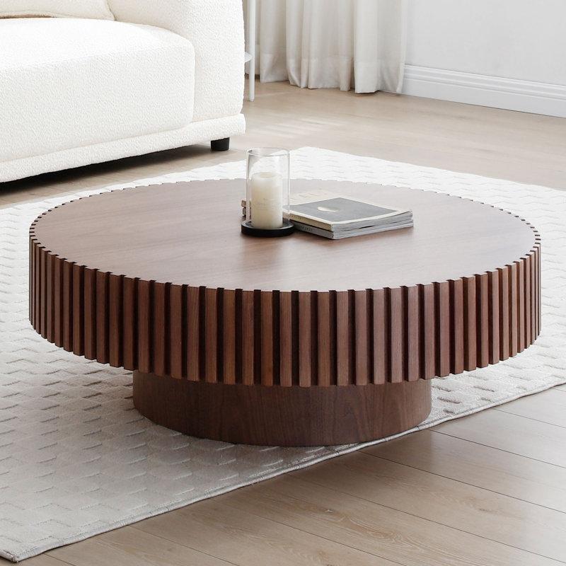 Ahşap Yivli Detaylı Kaide Ayaklı Yuvarlak Orta Sehpa - 80 cm - 246005