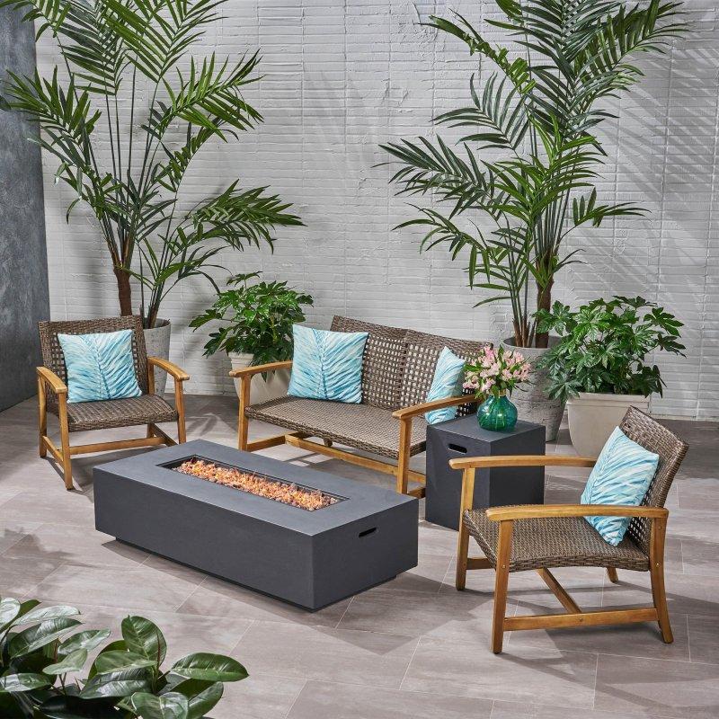 Akasya Ağacı ve Rattan Ateş Çukurlu 4 Kişilik Bahçe Takımı - 274405