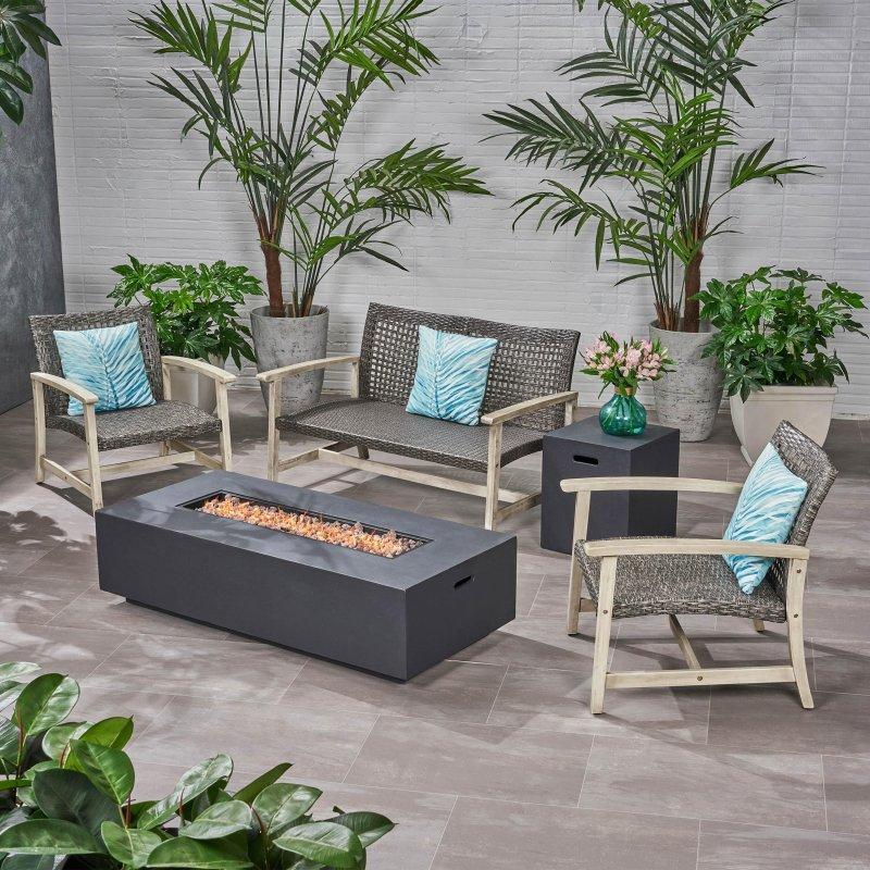 Akasya Ağacı ve Rattan Ateş Çukurlu 4 Kişilik Bahçe Takımı - 274405