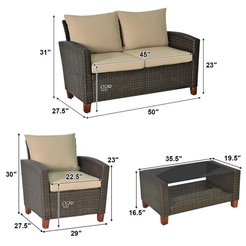 Akasya Ahşap Ayaklı El Örgüsü Rattan Minderli 4 Parça Bahçe Takımı - 275932