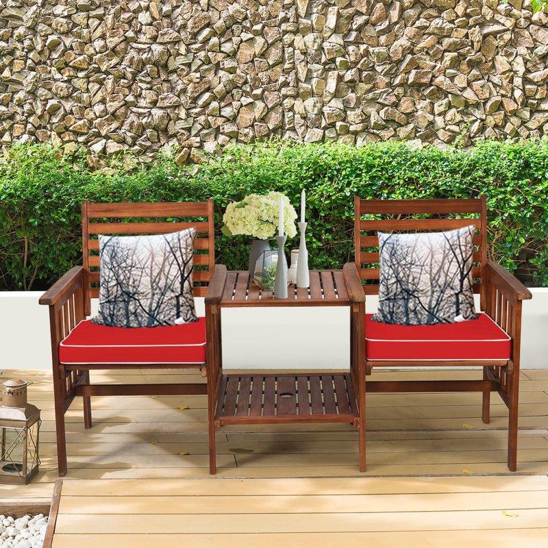 Akasya Ahşap Şemsiye Delikli ve Orta Sehpası 2 Kişilik Bahçe Takımı - 166x67 cm - 267933