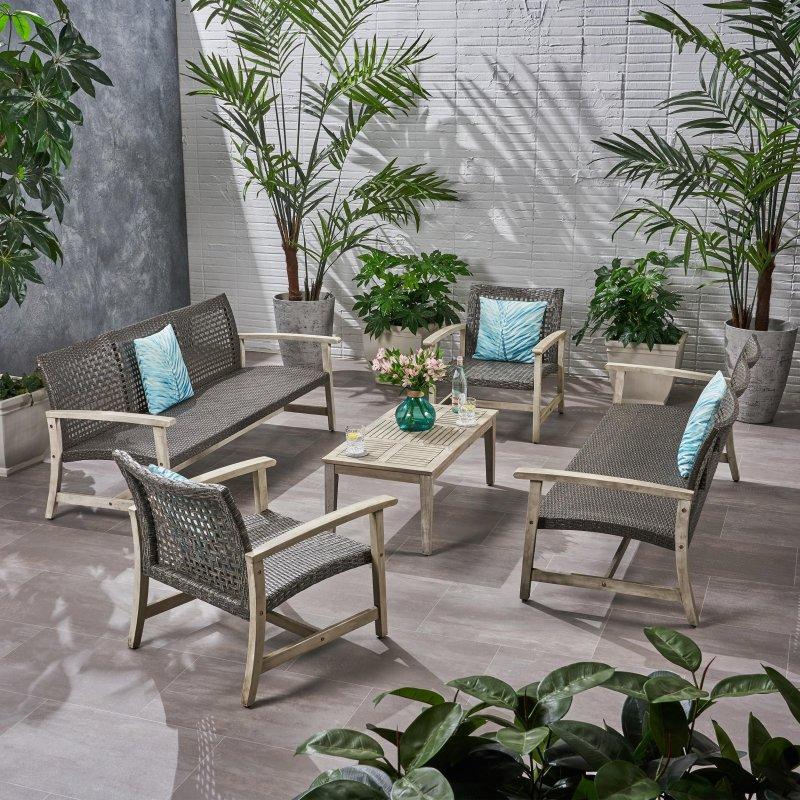 Akasya Ahşap ve Rattan 5 Parça Bahçe Takımı - 270542