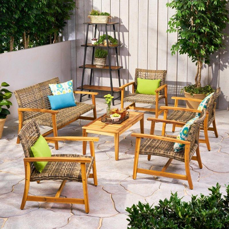 Akasya Ahşap ve Rattan 6 Parça Orta Sehpalı Bahçe Takımı - 267433