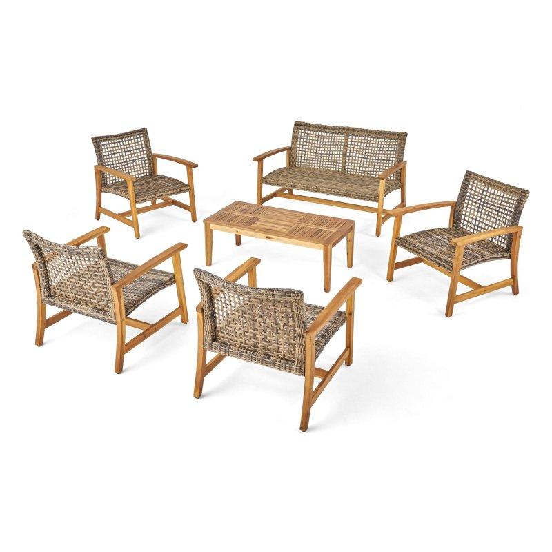 Akasya Ahşap ve Rattan 6 Parça Orta Sehpalı Bahçe Takımı - 267433
