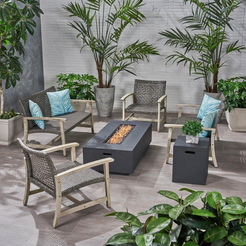 Akasya Ahşap ve Rattan Ateş Çukurlu 6 Kişilik Bahçe Takımı - 269314