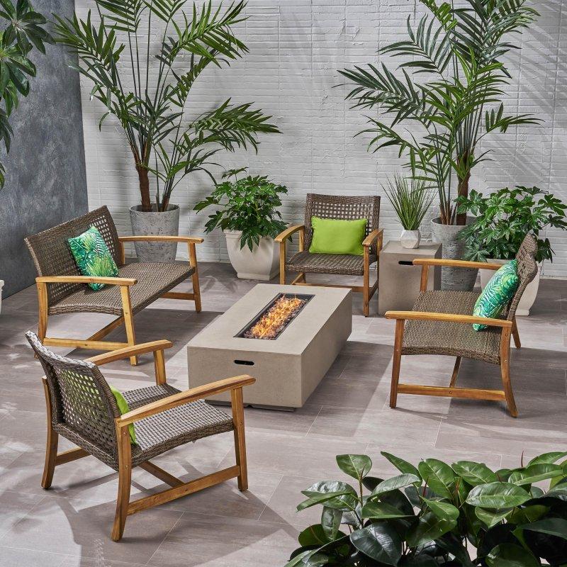 Akasya Ahşap ve Rattan Ateş Çukurlu 6 Kişilik Bahçe Takımı - 269314