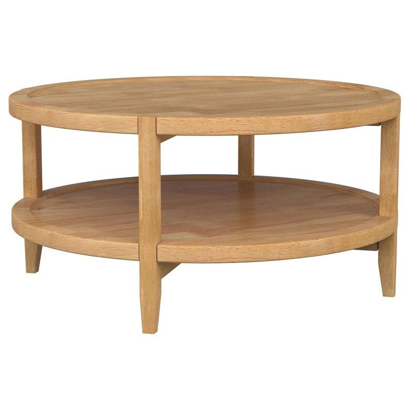 Akçaağaç Kahverengi Masif Kauçuk Ağacı Raflı Yuvarlak Orta Sehpa - Ø91 cm - 243456