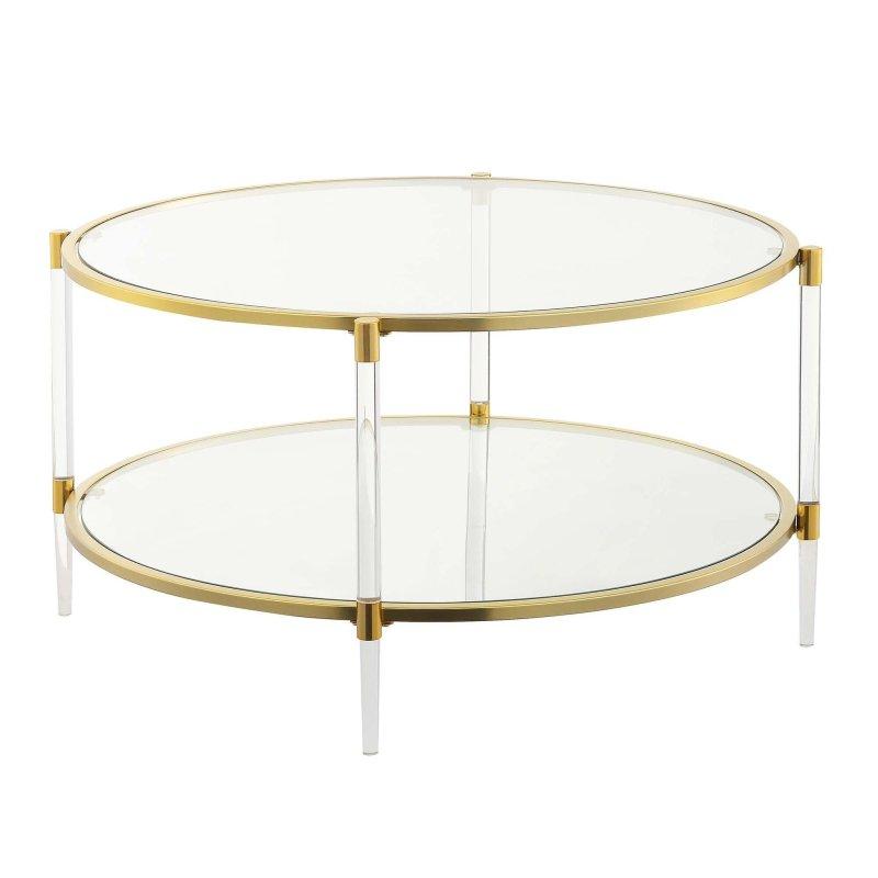 Akrilik Ayaklı Rose Gold İki Katlı Cam Yuvarlak Orta Sehpa - 87x46 cm - 242611