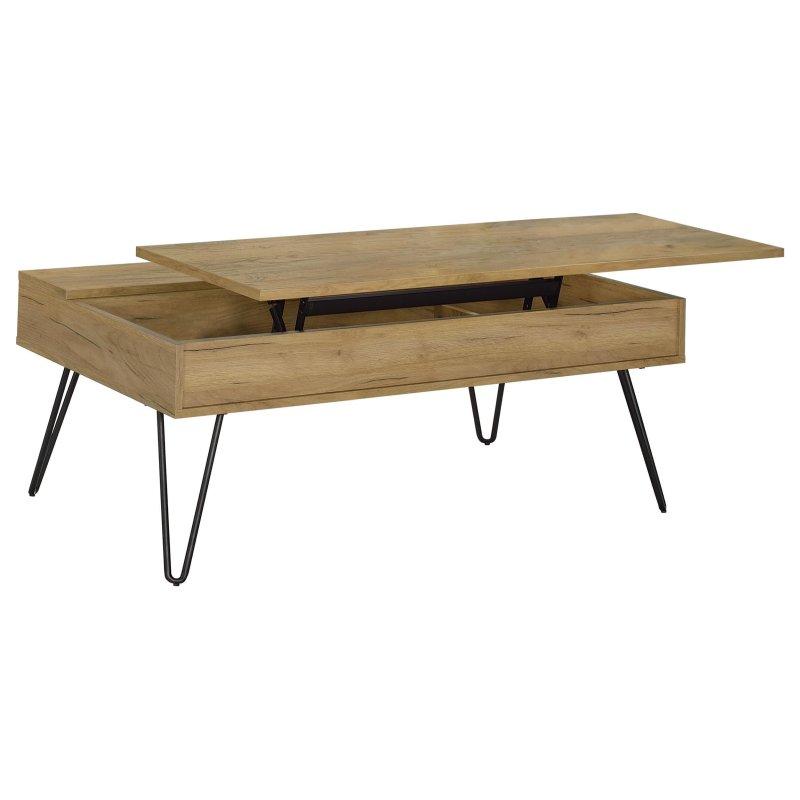 Altın Meşe Rengi MDF 2 Parça Kaldırılabilir Tablalı Metal Ayaklı Akıllı Sehpa Seti - 253554