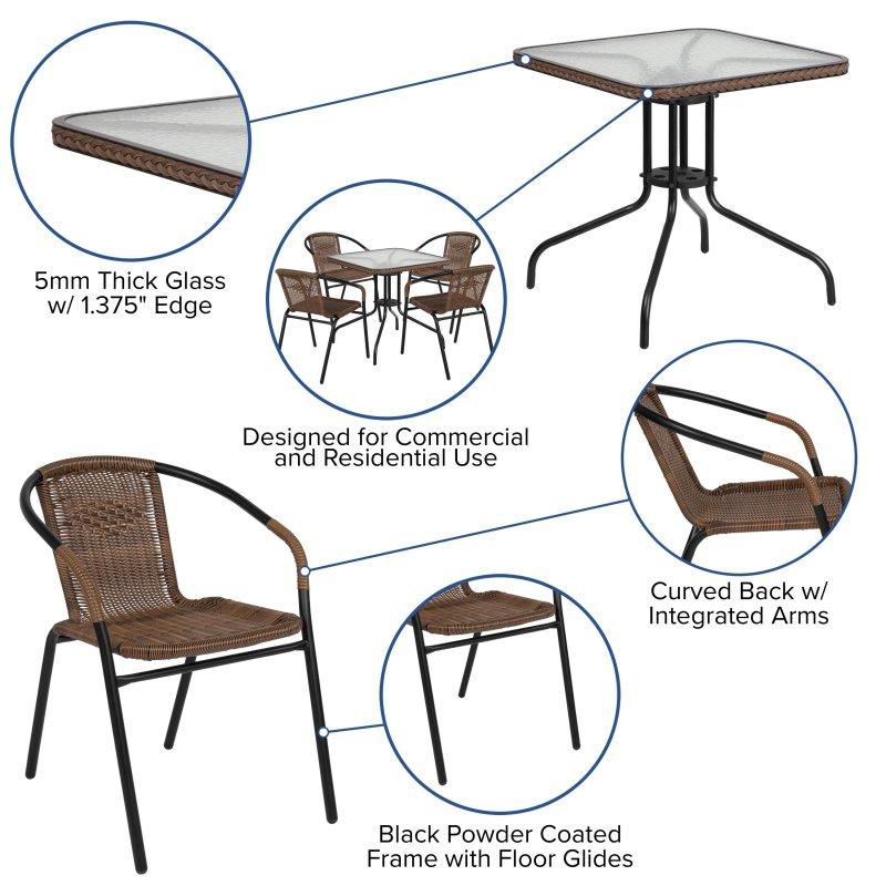 Alüminyum ve Rattan Dış Mekan 4 Kişilik Masa Sandalye Takımı - 72x72 cm - 252718
