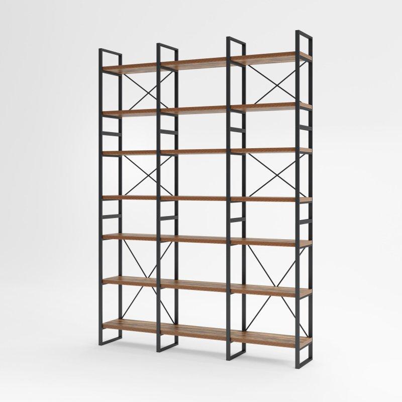 Antik Ahşap Metal 7 Raflı Endüstriyel Kitaplık - 180x32x253 cm - 317395
