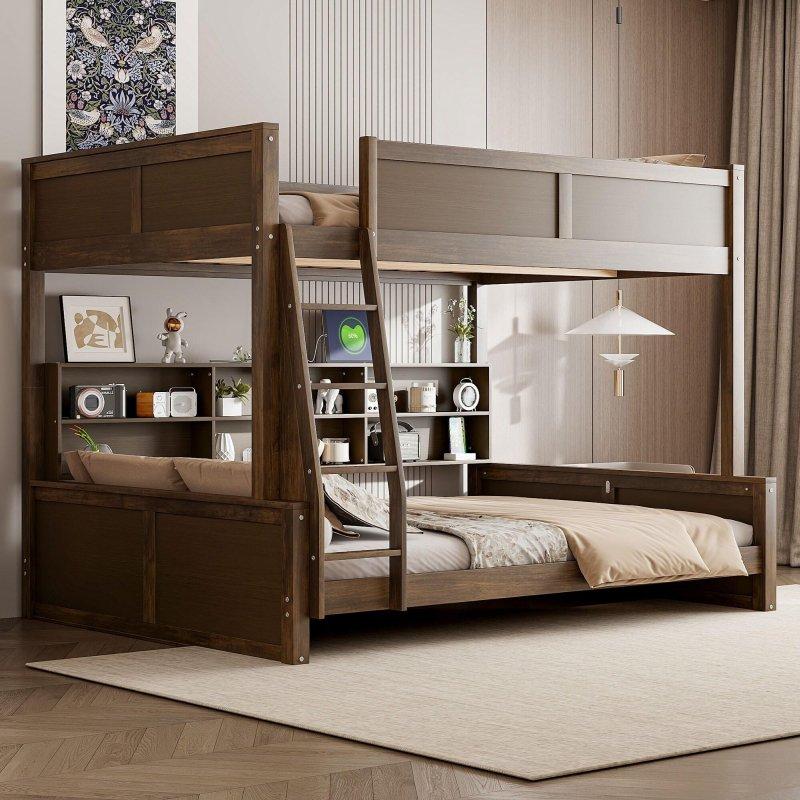 Antik Ahşap Rengi Masif Çam ve MDF Geniş Yataklı Ranza - 250400