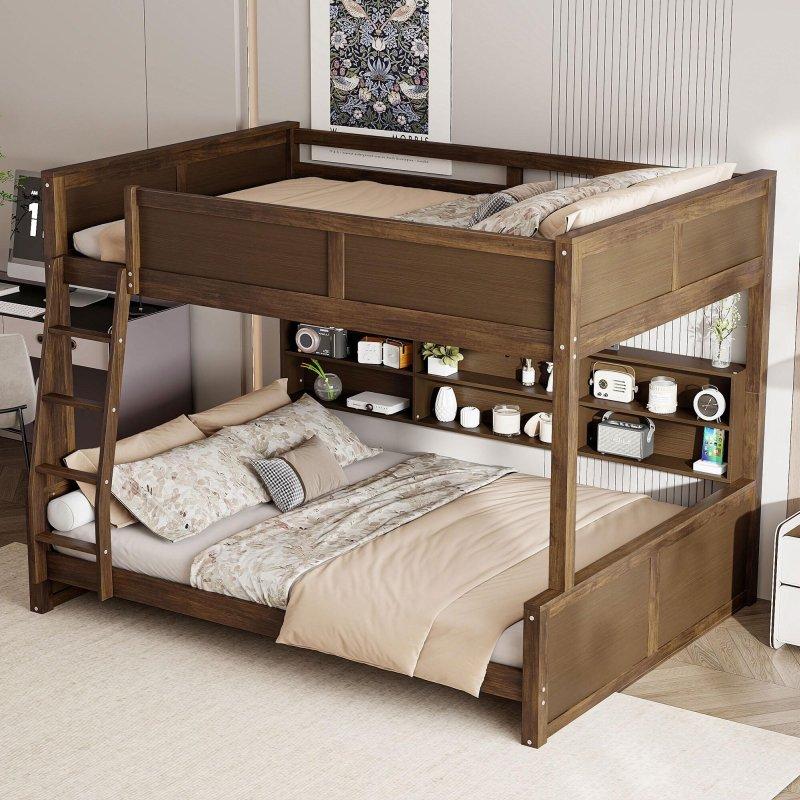Antik Ahşap Rengi Masif Çam ve MDF Geniş Yataklı Ranza - 250400