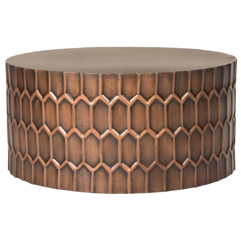 Antik Bakır Demir Petek Tasarım Yuvarlak Orta Sehpa - 74x39 cm - 240845