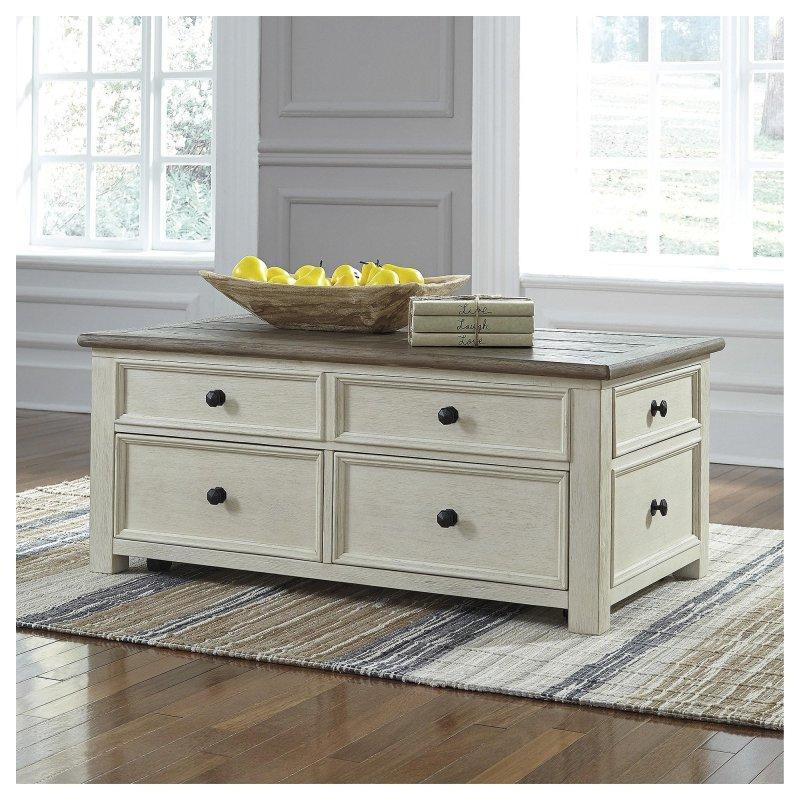 Antik Beyaz Ahşap Asansörlü Çekmeceli Tekerlekli Akıllı Sehpa - 117x67 cm - 254342