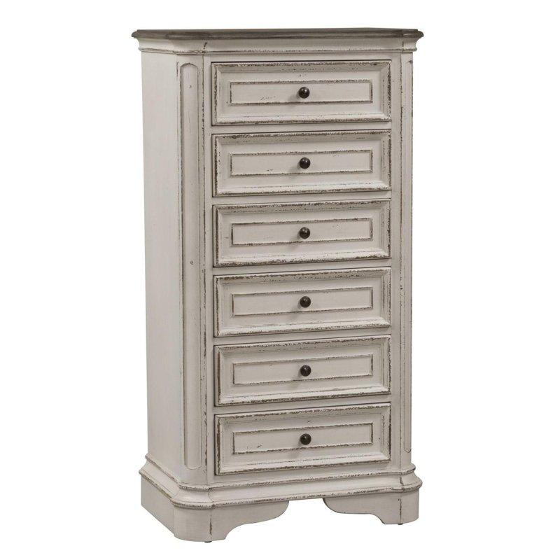 Antik Beyaz Eskitme Kauçuk Ağacı ve Meşe Ahşap 6 Çekmeceli Şifonyer - 72x46x133 cm - 298647