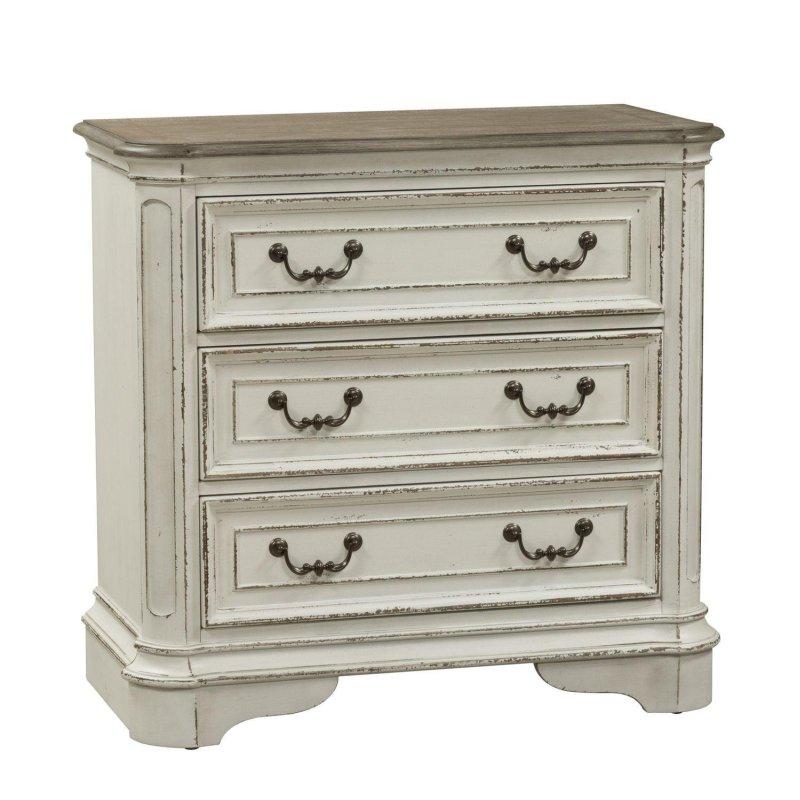 Antik Beyaz Masif Ahşap 3 Çekmeceli ve USB Şarj İstasyonlu Şifonyer - 92x46x87 cm - 298086