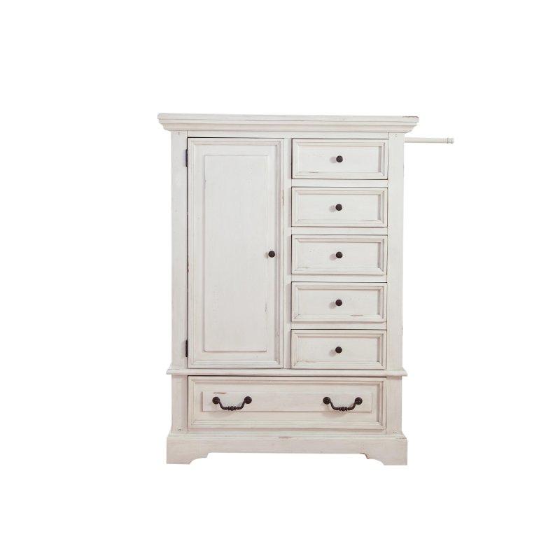 Antik Beyaz Masif Ahşap 6 Çekmeceli Metal Kulplu Şifonyer - 100x46x139 cm - 302996