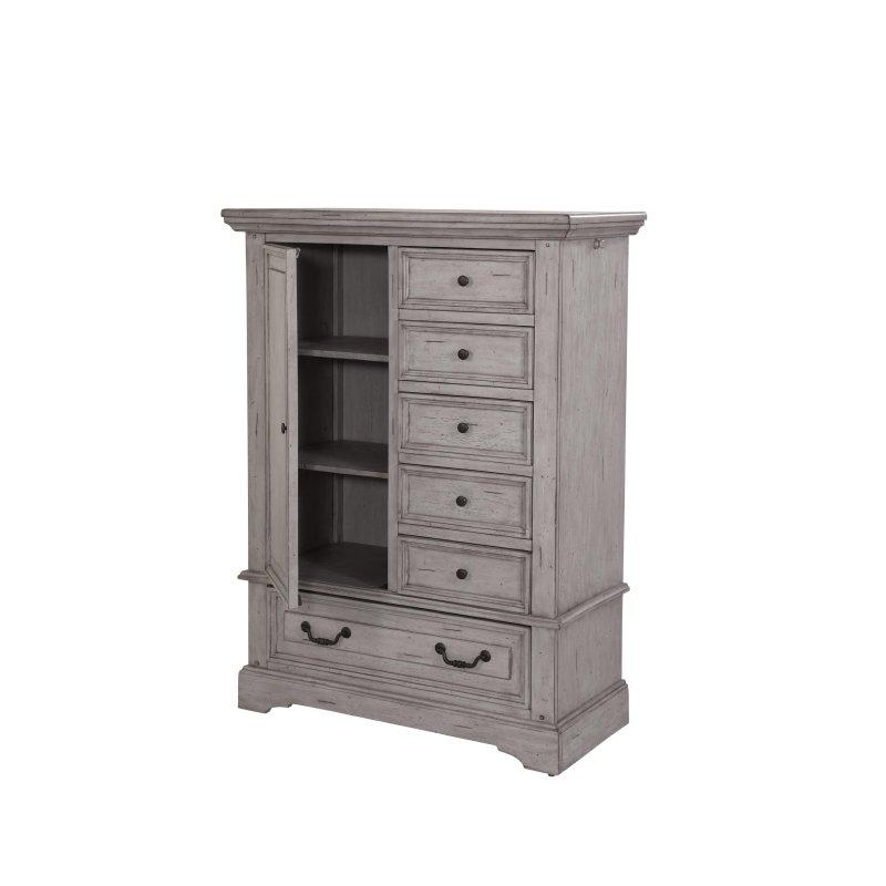 Antik Beyaz Masif Ahşap 6 Çekmeceli Metal Kulplu Şifonyer - 100x46x139 cm - 302996