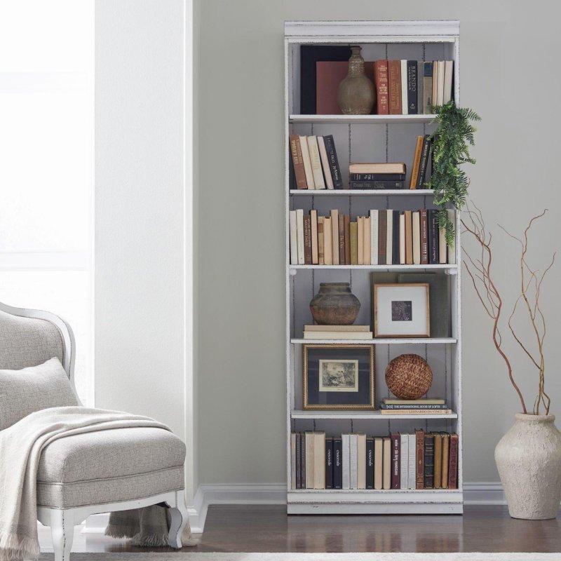 Antik Beyaz Masif Ahşap Eskitme Tasarımlı Kademeli 4lü Set Kitaplık - 316433