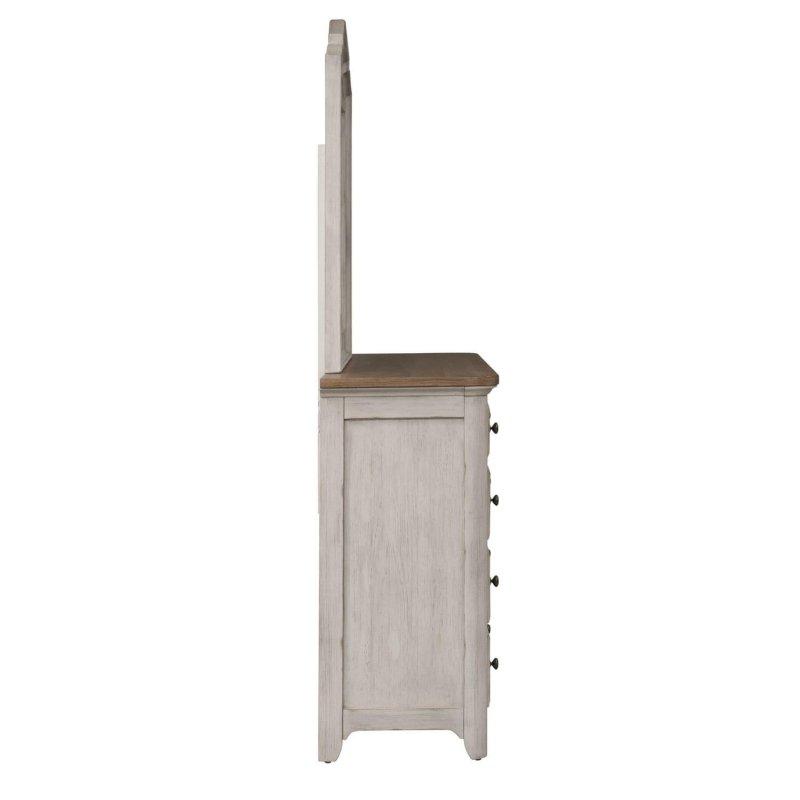 Antik Beyaz Masif Çam Aynalı 8 Çekmeceli Eskitme Şifonyer - 168 cm - 296795