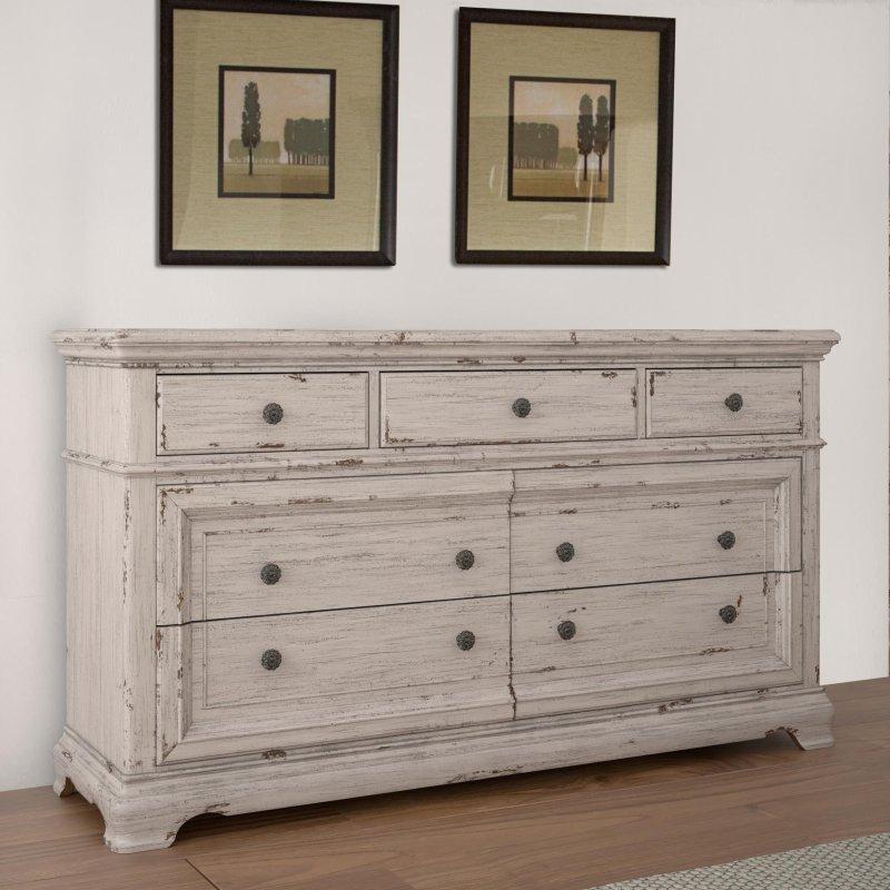 Antik Beyaz Masif Maun Ağacı Eskitme Tasarım 7 Çekmeceli Şifonyer - 168x44x103 cm - 305550 Antik Beyaz Masif Maun Ağacı Eskitme Tasarım 7 Çekmeceli Şifonyer - 168x44x103 cm - 305550