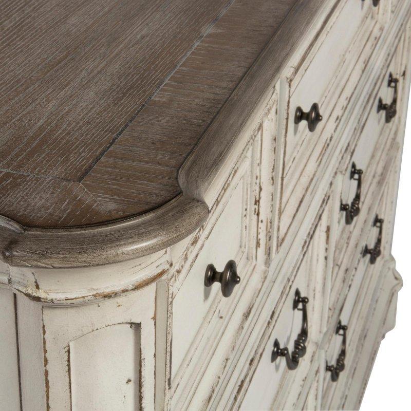 Antik Beyaz Masif Meşe Ahşap 7 Çekmeceli Aynalı Şifonyer - 163x49x211 cm - 301633